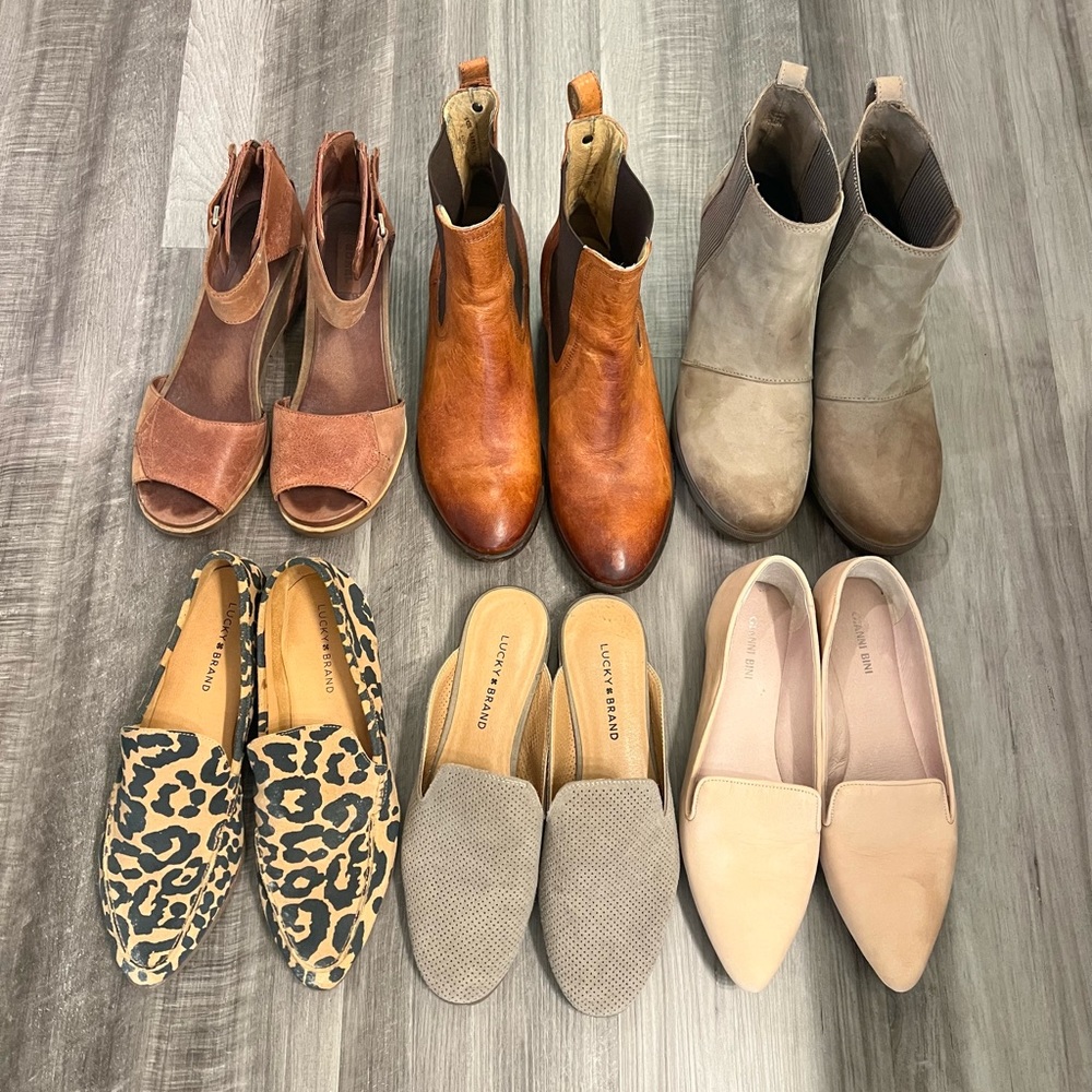 Size 10 Sorel, Frye & Lucky brand shoe bundle
